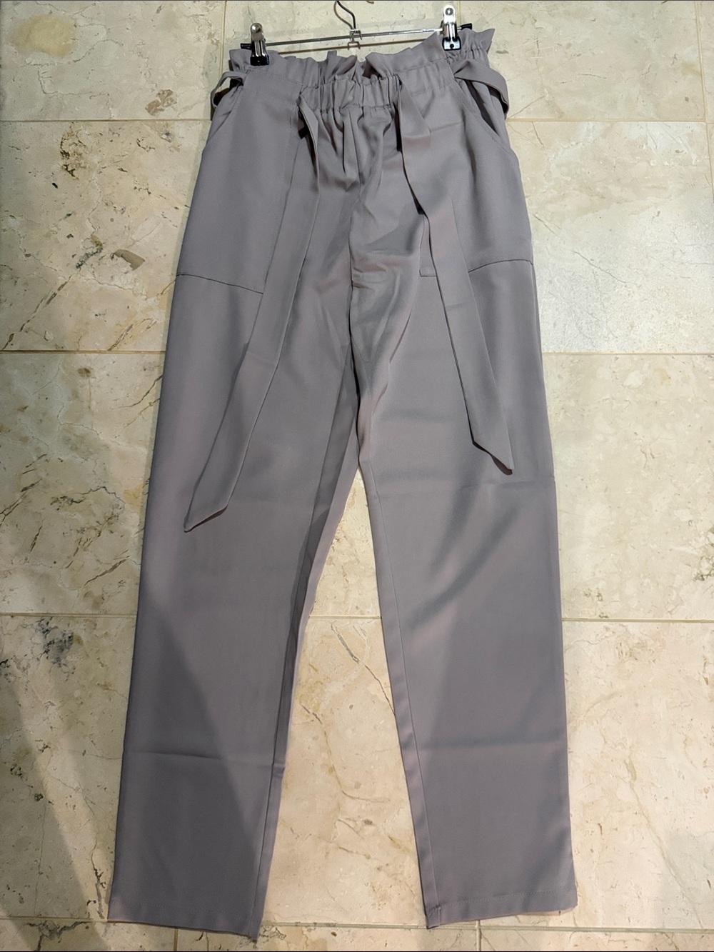 Paperbag Waist women's Pants in Light Gray
